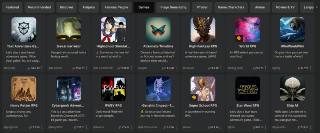 游戏动漫角色占76%，Character.ai成了当代网友的“梦中情聊”