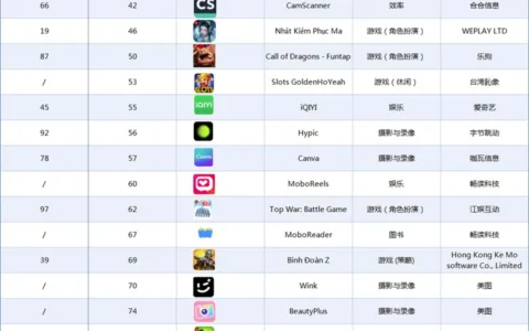 2025年8月越南市场中国出海应用畅销榜 Top47