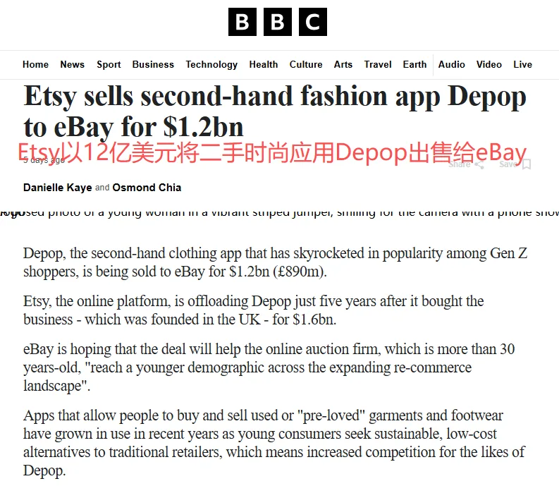 eBay斥资12亿美元收购Depop，抢占Z世代二手时尚市场